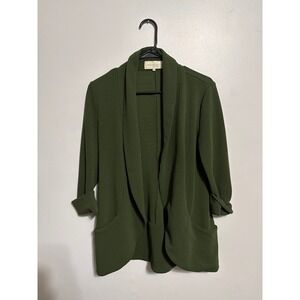 FRENCHMAUVE Olive Green Drape Front Shawl Collar Blazer Jacket Women's M